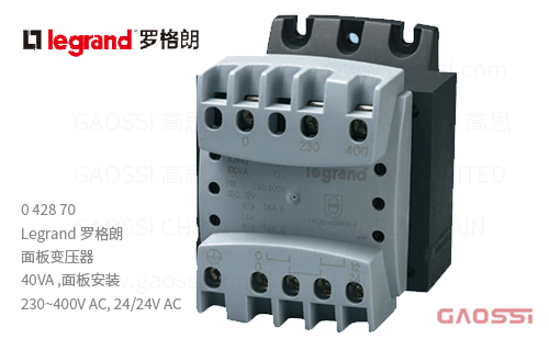 Legrand 罗格朗 面板变压器 042870,40VA ,面板安装 230~400V AC,24/24V 单相安全变压器