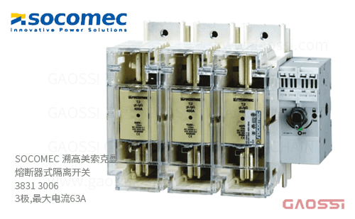 SOCOMEC 溯高美 索克曼 熔断器式隔离开关 3831 3006 3极,最大电流63A 熔断器组合开关