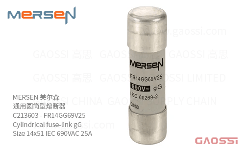 MERSEN 美尔森 通用圆筒型熔断器 C213603 – FR14GG69V25 Cylindrical fuse-link gG Size 14×51 IEC 690VAC 25A